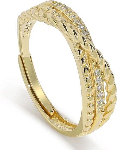 Meissa Handmade Hammered Sterling Silver Cross Rings for Women Girls Gold Plated X Ring Boho Thumb Band Open Adjustable Statement Ring Jewelry Gifts for Her, Gold in Saudi Arabia
