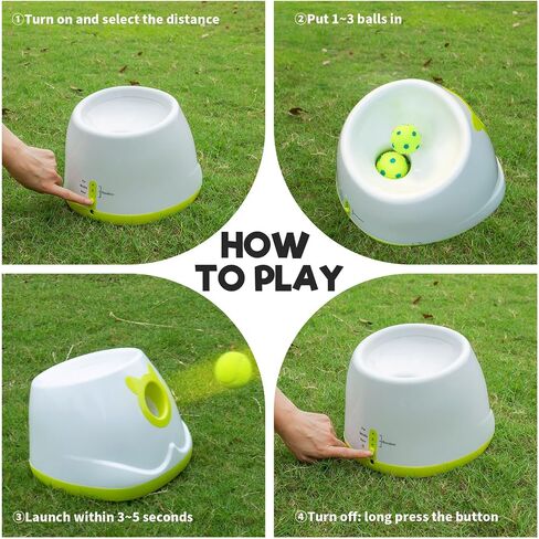 LUXIXI Automatic Ball Launcher for Small to Medium Sized Dogs, 10-30ft Launch Distance, Dog Toy Ball Thrower with 6 Small Sized Latex Balls (White) in Saudi Arabia