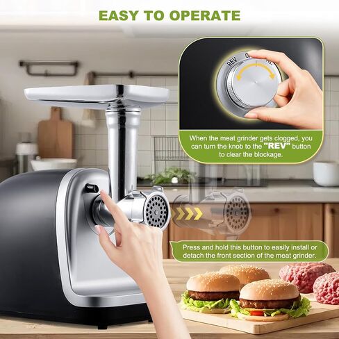 Electric Meat Grinder, Sausage Maker 3000W Max Food Grinder with 2 Blades & 3 Plates, 3 Sausage Stuffers Tubes & Kubbe Kit, Stainless Steel Heavy Duty Meat Mincer Machine for Home Kitchen Use in Saudi Arabia