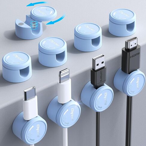 9 Pack Magnetic Cord Organizer [Upgraded Twist-Lock Clips], [360°Rotating Lid] Chfeila Adhesive Cable Management Clips, Phone Charger Cord Holder for Desk Nightstand Car Table Wall, Purple in Kuwait