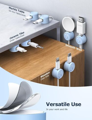 9 Pack Magnetic Cord Organizer [Upgraded Twist-Lock Clips], [360°Rotating Lid] Chfeila Adhesive Cable Management Clips, Phone Charger Cord Holder for Desk Nightstand Car Table Wall, Purple in Kuwait