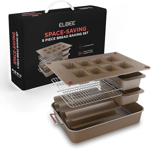Elbee Home Set of 8 Durable Non-Stick Carbon Steel Baking Bricks for Easy Storage in Saudi Arabia