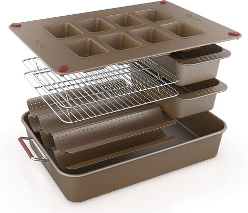 Elbee Home Set of 8 Durable Non-Stick Carbon Steel Baking Bricks for Easy Storage in Saudi Arabia