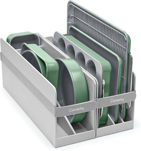 Caraway Nonstick Ceramic Bakeware Set (11 Pieces) - Baking Sheets, Assorted Baking Pans, Cooling Rack, & Storage - Aluminized Steel Body - Non Toxic, PTFE & PFOA Free - Sage in Kuwait
