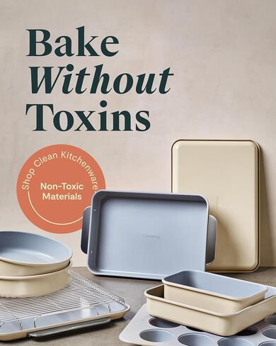 Caraway Nonstick Ceramic Bakeware Set (11 Pieces) - Baking Sheets, Assorted Baking Pans, Cooling Rack, & Storage - Aluminized Steel Body - Non Toxic, PTFE & PFOA Free - Sage in Kuwait