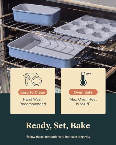 Caraway Nonstick Ceramic Bakeware Set (11 Pieces) - Baking Sheets, Assorted Baking Pans, Cooling Rack, & Storage - Aluminized Steel Body - Non Toxic, PTFE & PFOA Free - Sage in Kuwait