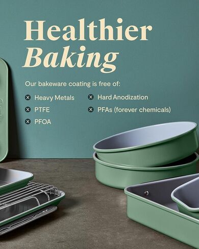 Caraway Nonstick Ceramic Bakeware Set (11 Pieces) - Baking Sheets, Assorted Baking Pans, Cooling Rack, & Storage - Aluminized Steel Body - Non Toxic, PTFE & PFOA Free - Sage in Kuwait
