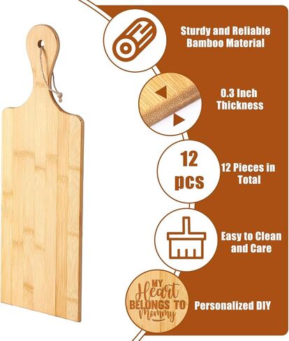 12 Packs Cutting Board Set Plain Chopping Board with Handles Large Serving Board Wooden Kitchen Cutting Board Bulk for Vegetables Meat Pizza Cheese Fruit Bread (15 x 7 Inch, Acacia Wood) in Saudi Arabia