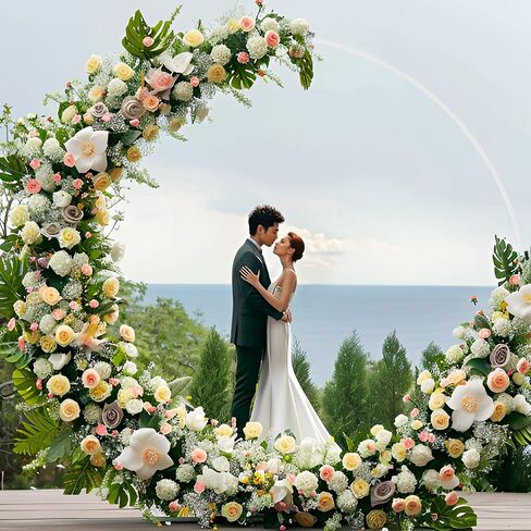 8FT Round Wedding Balloon Metal Arch Bracket，Circle Backdrop Stand Frame Floral Frame，Bridal Shower Anniversary Booth Background Decoration (White) in Kuwait