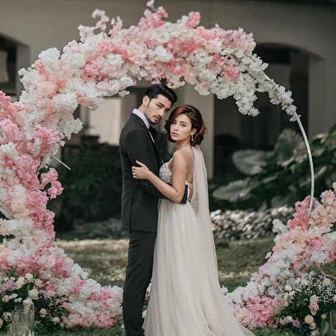 8FT Round Wedding Balloon Metal Arch Bracket，Circle Backdrop Stand Frame Floral Frame，Bridal Shower Anniversary Booth Background Decoration (White) in Kuwait