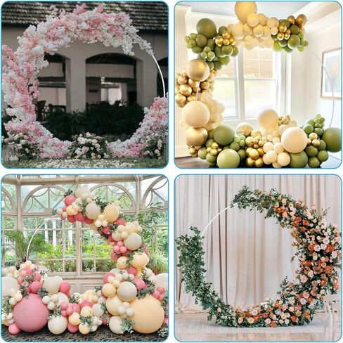 8FT Round Wedding Balloon Metal Arch Bracket，Circle Backdrop Stand Frame Floral Frame，Bridal Shower Anniversary Booth Background Decoration (White) in Kuwait