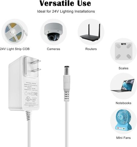 24V 2.5A LED Power Supply Adapter - 60W Max, UL Certified, Perfect for 24V Projects: COB LED Strips, LED Pixel, CCTV Camera & Computer Projects - Safety Overload & Thermal Protection in Saudi Arabia