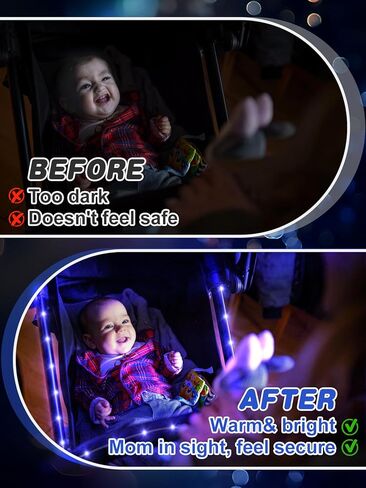 9.8FT Stroller Lights - Durable Baby Stroller Lights for Walking at Night, Make The Stroller Visible, with Cable Ties, LED Lights for Stroller Accessories Bikes, Multicolor in Kuwait