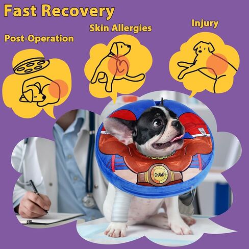 Crazy Felix Soft Donut Cone for Dogs to Stop Licking, Chihuahua Pomeranian Recovery Collar After Surgery Inflatable Cone Alternative for Small Medium Large Dogs, Elizabethan Collar with Boxer Pattern in Saudi Arabia