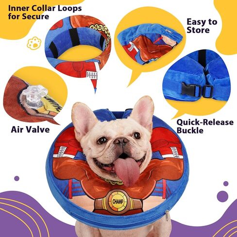 Crazy Felix Soft Donut Cone for Dogs to Stop Licking, Chihuahua Pomeranian Recovery Collar After Surgery Inflatable Cone Alternative for Small Medium Large Dogs, Elizabethan Collar with Boxer Pattern in Saudi Arabia
