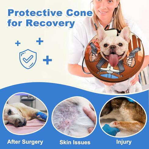 طوق مخروطي للكلاب من باركليس، بديل مخروطي للكلاب قابل للنفخ لوقف اللعق، مخاريط ناعمة للكلاب الصغيرة والمتوسطة الكبيرة، طوق على شكل كعكة دونات قابل للتعديل للتعافي الوقائي بعد الجراحة، لا يحجب الرؤية in Kuwait