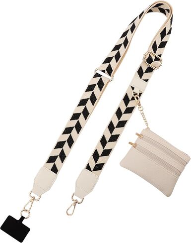 Jusy Clip and Go Strap للهاتف مع محفظة كروس، حزام هاتف مع حقيبة بسحاب، حبل أنيق متعدد الوظائف قابل للتعديل مع محفظة جلدية لجميع الهواتف - بني in Kuwait