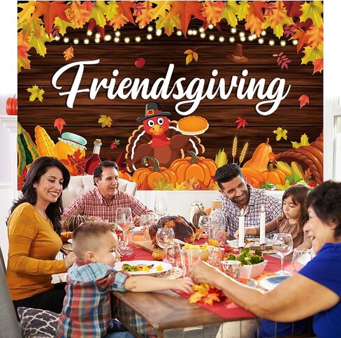 Happy Friendsgiving Banner Thanksgiving Party Decorations Autumn Maple Leaves Pumpkin Wood Wall Background for Fall Thanksgiving Friends Party Wall Decor in Saudi Arabia
