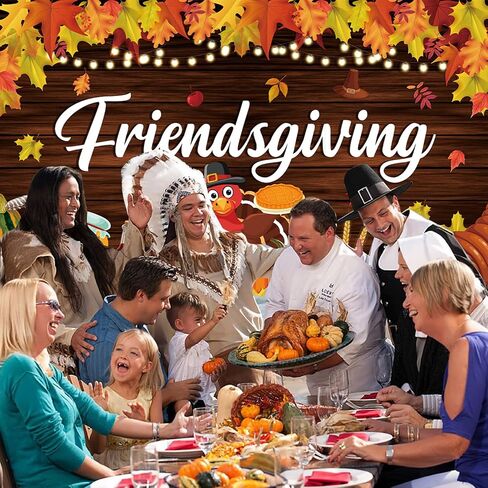 Happy Friendsgiving Banner Thanksgiving Party Decorations Autumn Maple Leaves Pumpkin Wood Wall Background for Fall Thanksgiving Friends Party Wall Decor in Saudi Arabia