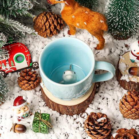 Shark Ceramic Mug Hidden 3D Animal Inside Cup,12 OZ Handmade Cute Figurine Mugs,Christmas and Birthday Gift for Boys Girls or Kids(Shark) in Saudi Arabia