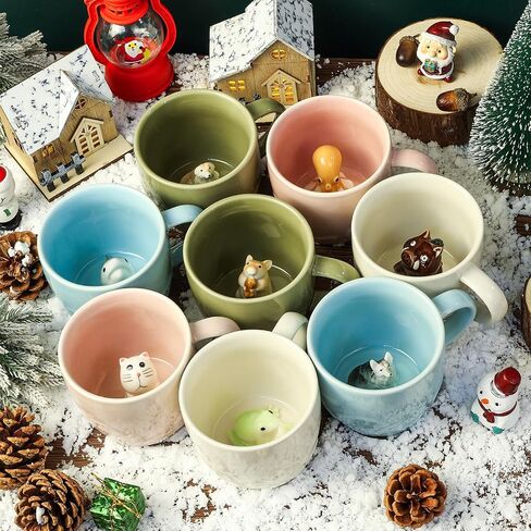 Shark Ceramic Mug Hidden 3D Animal Inside Cup,12 OZ Handmade Cute Figurine Mugs,Christmas and Birthday Gift for Boys Girls or Kids(Shark) in Saudi Arabia