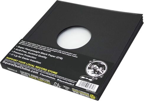 (100) 10" Polylined Black Paper Record Inner Sleeves with Hole - Super Heavyweight, Archival Quality, Acid Free - 10IABK in Saudi Arabia
