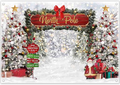 ZTHMOE Fabric 7x5ft Merry Christmas Winter Photography Backdrop North Pole Forest Snow Xmas Tree Background Santa Party Decoration Holiday Photo Banner Props in Saudi Arabia