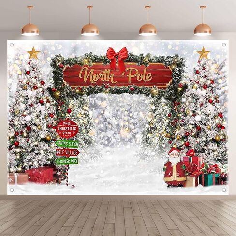 ZTHMOE Fabric 7x5ft Merry Christmas Winter Photography Backdrop North Pole Forest Snow Xmas Tree Background Santa Party Decoration Holiday Photo Banner Props in Saudi Arabia