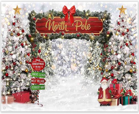 ZTHMOE Fabric 7x5ft Merry Christmas Winter Photography Backdrop North Pole Forest Snow Xmas Tree Background Santa Party Decoration Holiday Photo Banner Props in Saudi Arabia