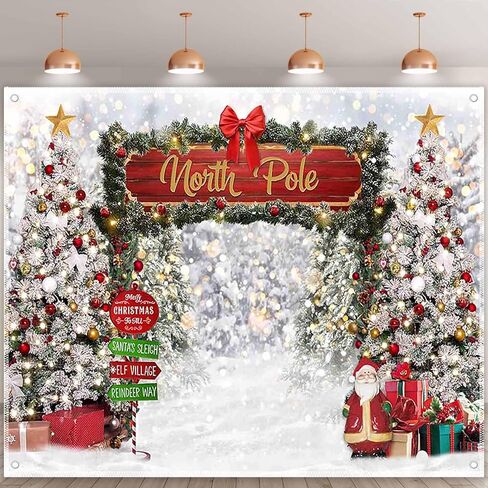 ZTHMOE Fabric 7x5ft Merry Christmas Winter Photography Backdrop North Pole Forest Snow Xmas Tree Background Santa Party Decoration Holiday Photo Banner Props in Saudi Arabia