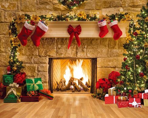 8X8FT Christmas Backdrop Fireplace Backdrop Stockings Photo Backdrop Winter Bedroom Decoration Party Supplies Studio Vinyl Photography Backdrop BY32 in Kuwait