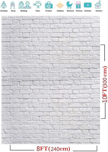 CYLYH 5x7ft الأبيض الطوب جدار خلفية الفينيل الأبيض الطوب الخلفيات للتصوير استحمام الطفل الاطفال الكبار التصوير خلفية استوديو الدعامة D136 in Kuwait