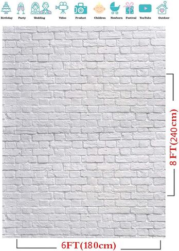 CYLYH 5x7ft الأبيض الطوب جدار خلفية الفينيل الأبيض الطوب الخلفيات للتصوير استحمام الطفل الاطفال الكبار التصوير خلفية استوديو الدعامة D136 in Kuwait