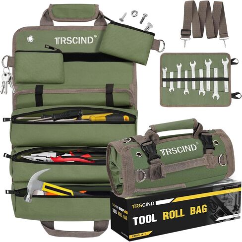 Tool Bag Roll Up, Tool Bag Organizer w/Detachable Pockets&Wrench Roll, Gifts for Men Dad Him Husband Christmas Stocking Stuffers, Heavy Duty Tool Pouch, Portable Tool Box for Motorcycle, Car（Khaki） in Kuwait