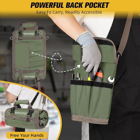 Tool Bag Roll Up, Tool Bag Organizer w/Detachable Pockets&Wrench Roll, Gifts for Men Dad Him Husband Christmas Stocking Stuffers, Heavy Duty Tool Pouch, Portable Tool Box for Motorcycle, Car（Khaki） in Kuwait