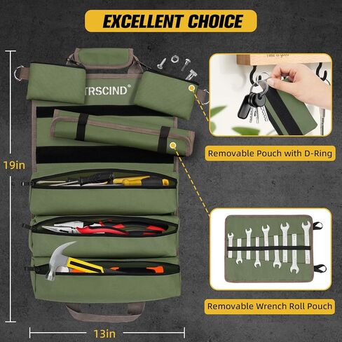 Tool Bag Roll Up, Tool Bag Organizer w/Detachable Pockets&Wrench Roll, Gifts for Men Dad Him Husband Christmas Stocking Stuffers, Heavy Duty Tool Pouch, Portable Tool Box for Motorcycle, Car（Khaki） in Kuwait
