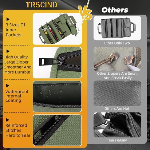 Tool Bag Roll Up, Tool Bag Organizer w/Detachable Pockets&Wrench Roll, Gifts for Men Dad Him Husband Christmas Stocking Stuffers, Heavy Duty Tool Pouch, Portable Tool Box for Motorcycle, Car（Khaki） in Kuwait