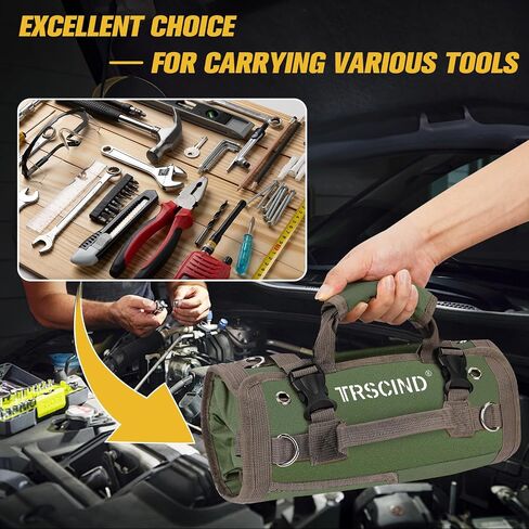 Tool Bag Roll Up, Tool Bag Organizer w/Detachable Pockets&Wrench Roll, Gifts for Men Dad Him Husband Christmas Stocking Stuffers, Heavy Duty Tool Pouch, Portable Tool Box for Motorcycle, Car（Khaki） in Kuwait