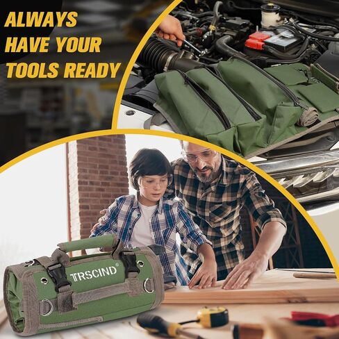 Tool Bag Roll Up, Tool Bag Organizer w/Detachable Pockets&Wrench Roll, Gifts for Men Dad Him Husband Christmas Stocking Stuffers, Heavy Duty Tool Pouch, Portable Tool Box for Motorcycle, Car（Khaki） in Kuwait