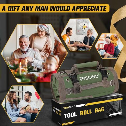 Tool Bag Roll Up, Tool Bag Organizer w/Detachable Pockets&Wrench Roll, Gifts for Men Dad Him Husband Christmas Stocking Stuffers, Heavy Duty Tool Pouch, Portable Tool Box for Motorcycle, Car（Khaki） in Kuwait