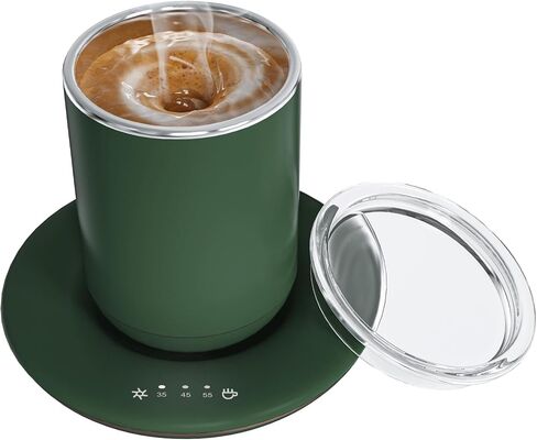 Coffee Mug Warmer with Self Stirring Set, 10oz Rechargeable Self Warming Coffee Mug for Desk Auto Shut Off, 100℉-149℉ Smart Temperature Control Beverages Warm Mug for Stirring & Heating (Green) in Saudi Arabia