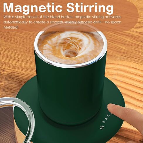 Coffee Mug Warmer with Self Stirring Set, 10oz Rechargeable Self Warming Coffee Mug for Desk Auto Shut Off, 100℉-149℉ Smart Temperature Control Beverages Warm Mug for Stirring & Heating (Green) in Saudi Arabia