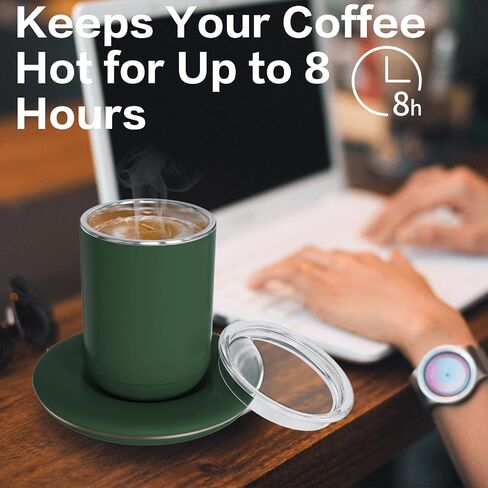 Coffee Mug Warmer with Self Stirring Set, 10oz Rechargeable Self Warming Coffee Mug for Desk Auto Shut Off, 100℉-149℉ Smart Temperature Control Beverages Warm Mug for Stirring & Heating (Green) in Saudi Arabia