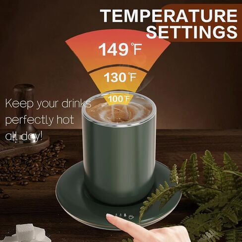 Coffee Mug Warmer with Self Stirring Set, 10oz Rechargeable Self Warming Coffee Mug for Desk Auto Shut Off, 100℉-149℉ Smart Temperature Control Beverages Warm Mug for Stirring & Heating (Green) in Saudi Arabia