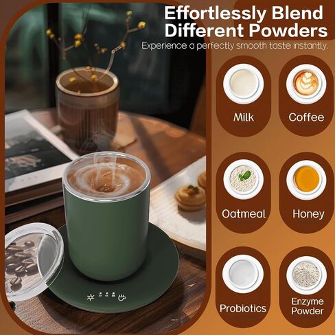 Coffee Mug Warmer with Self Stirring Set, 10oz Rechargeable Self Warming Coffee Mug for Desk Auto Shut Off, 100℉-149℉ Smart Temperature Control Beverages Warm Mug for Stirring & Heating (Green) in Saudi Arabia