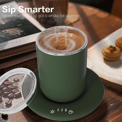 Coffee Mug Warmer with Self Stirring Set, 10oz Rechargeable Self Warming Coffee Mug for Desk Auto Shut Off, 100℉-149℉ Smart Temperature Control Beverages Warm Mug for Stirring & Heating (Green) in Saudi Arabia