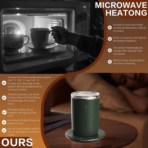 Coffee Mug Warmer with Self Stirring Set, 10oz Rechargeable Self Warming Coffee Mug for Desk Auto Shut Off, 100℉-149℉ Smart Temperature Control Beverages Warm Mug for Stirring & Heating (Green) in Saudi Arabia