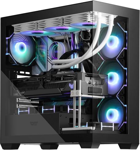 حافظة كمبيوتر DarkFlash ATX Mid-Tower، حافظة كمبيوتر بمراوح PWM ARGB مثبتة مسبقًا، حافظة كمبيوتر ألعاب من الزجاج المقوى المزدوج، منفذ من النوع C، تدعم ما يصل إلى 360 مم من مشعاع تبريد المياه، أبيض (DS900) in Kuwait