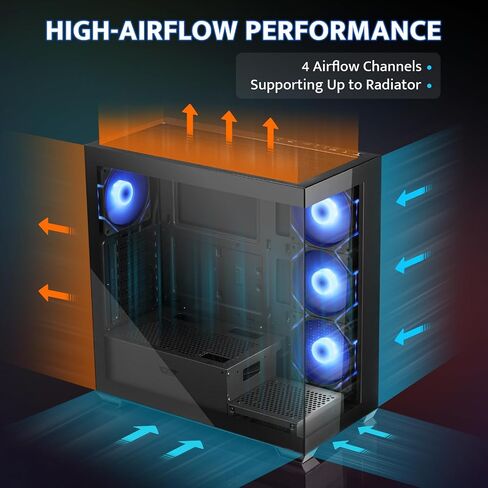 حافظة كمبيوتر DarkFlash ATX Mid-Tower، حافظة كمبيوتر بمراوح PWM ARGB مثبتة مسبقًا، حافظة كمبيوتر ألعاب من الزجاج المقوى المزدوج، منفذ من النوع C، تدعم ما يصل إلى 360 مم من مشعاع تبريد المياه، أبيض (DS900) in Kuwait
