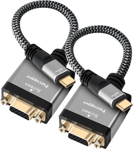 USB C to VGA Adapter 2 Pack, USB 3.1 Type-C Male (Source) to VGA Female (Screen) Braided Cord Converter Connector Thunderbolt 3/4 Compatible, for iPhone16 Series, MacBook Pro, Air, iPad Pro, Galaxy 24 in Saudi Arabia